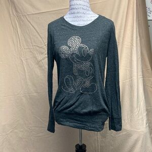 Disney Store Gray Long Sleeve Studded Mickey Mouse Top Ladies Small